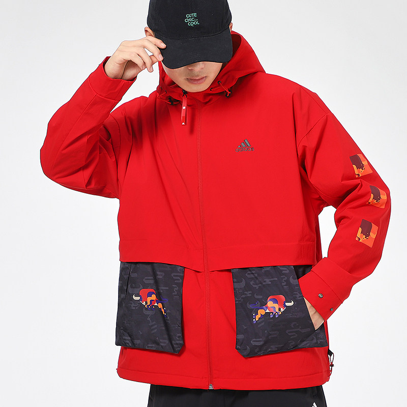 adidas阿迪达斯2022春季新年红色运动服牛年夹克外套运动茄克