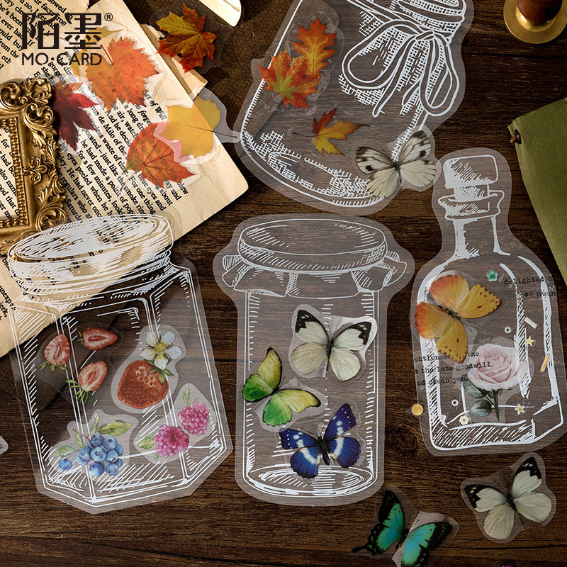 陌墨瓶中万物pet贴纸纸包玻璃容器小清新花朵贴纸
