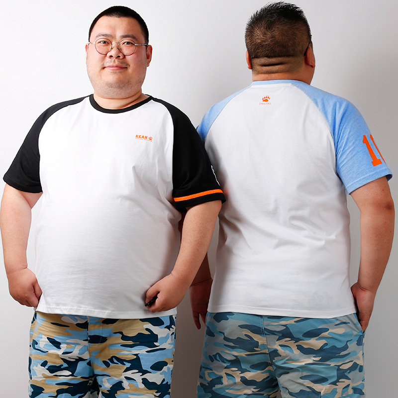 新款撞色短袖花插爪印为熊熊爪印300斤胖熊肥佬t恤