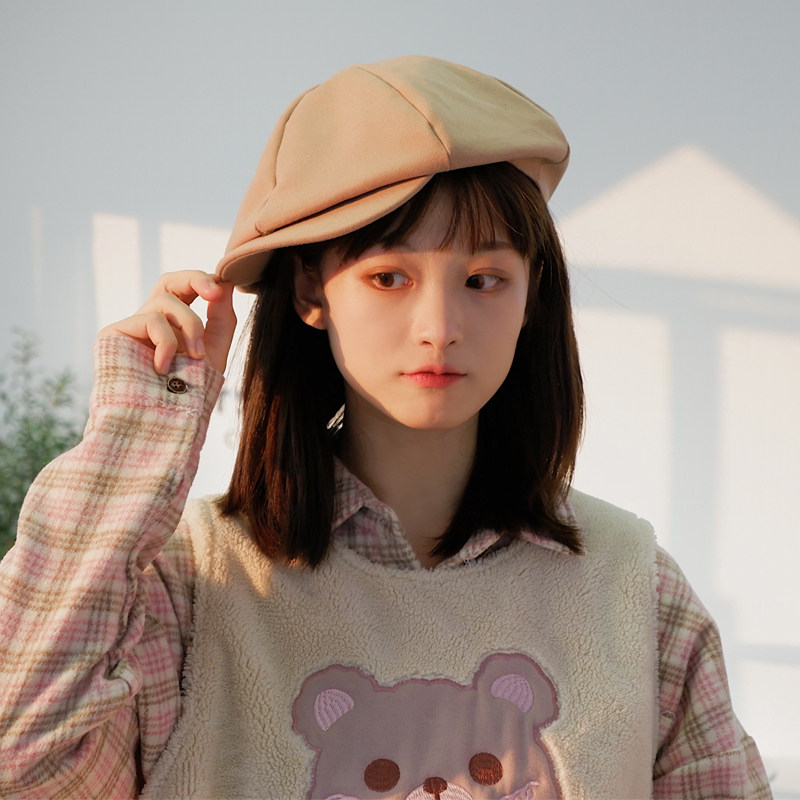 八角女网帽子报童复古戴复古帽女兜斜大帽百搭帽子