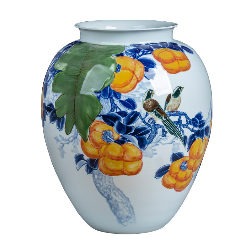 景德镇陶瓷器手绘花瓶事事如意青花青花瓷瓷瓶大口花瓶