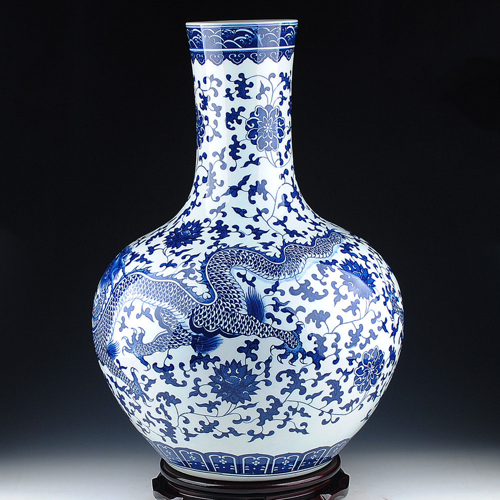 景德镇陶瓷器 青花瓷龙纹落地大花瓶 中式家居装饰工艺品客厅摆件