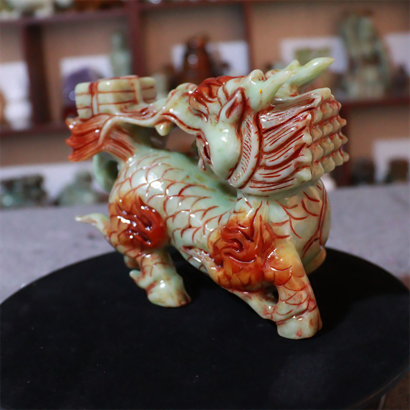 麒麟摆件岫玉玉石石麒麟送书如意大号一对促销摆件