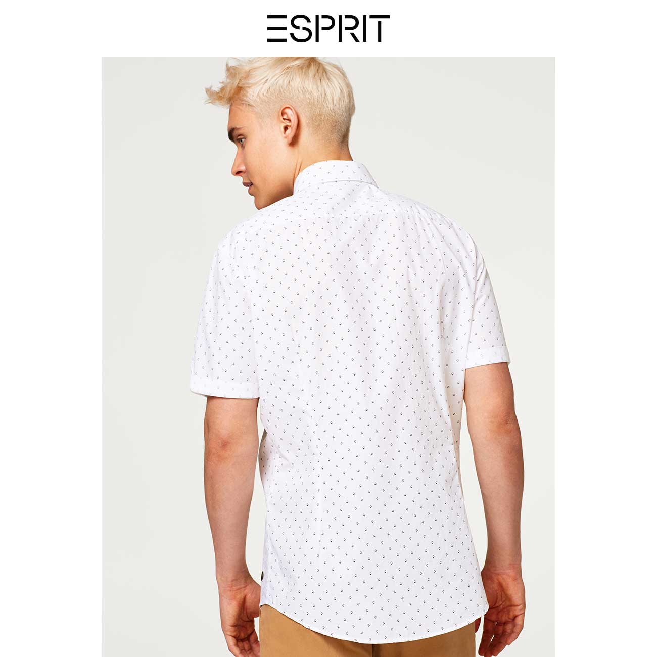 esprit男装夏纯棉撞色纽扣小波点印花短袖衬衫男-058ee2f009_有25元
