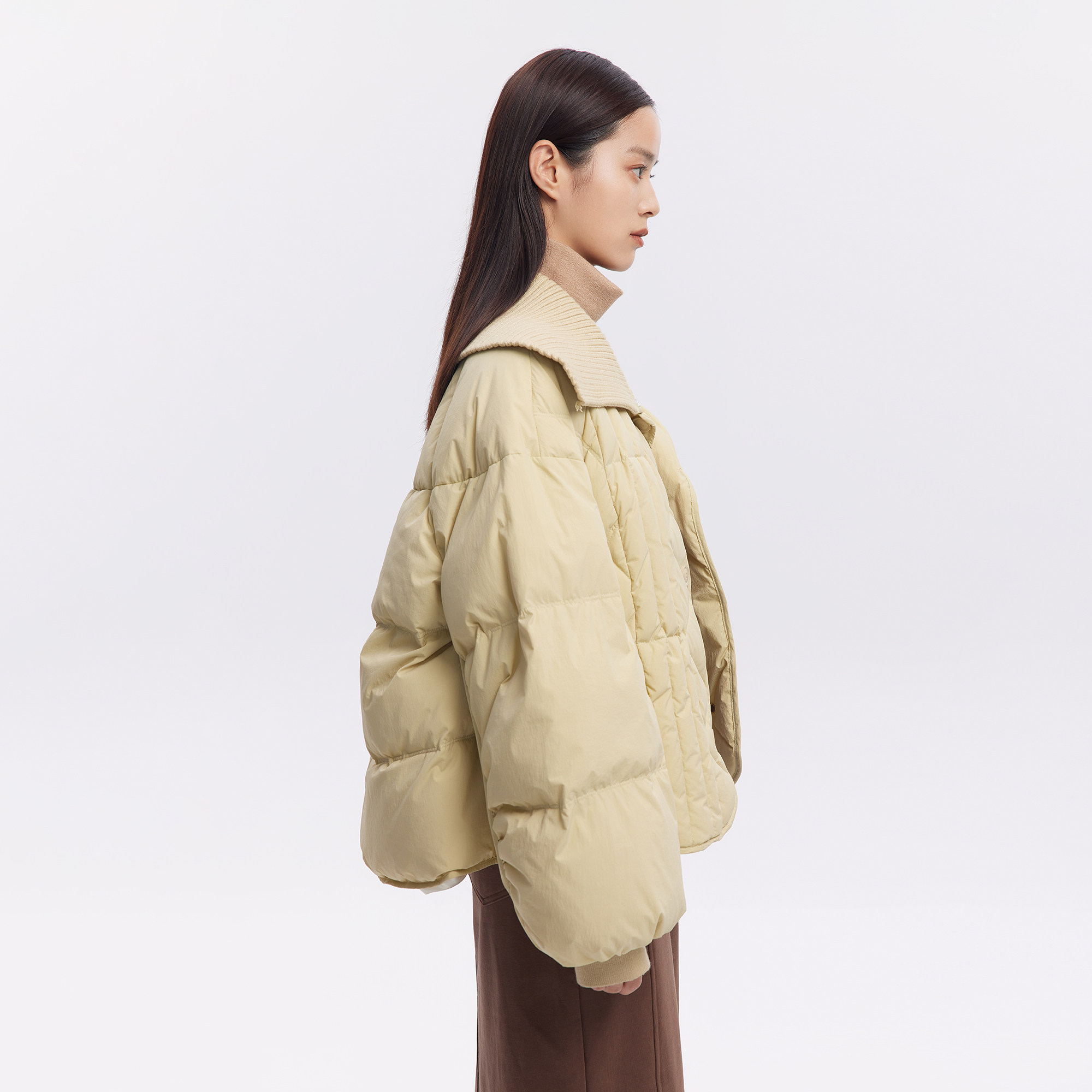 basichouse百家好羽绒服2022冬季新款罗纹翻领复古羽绒服