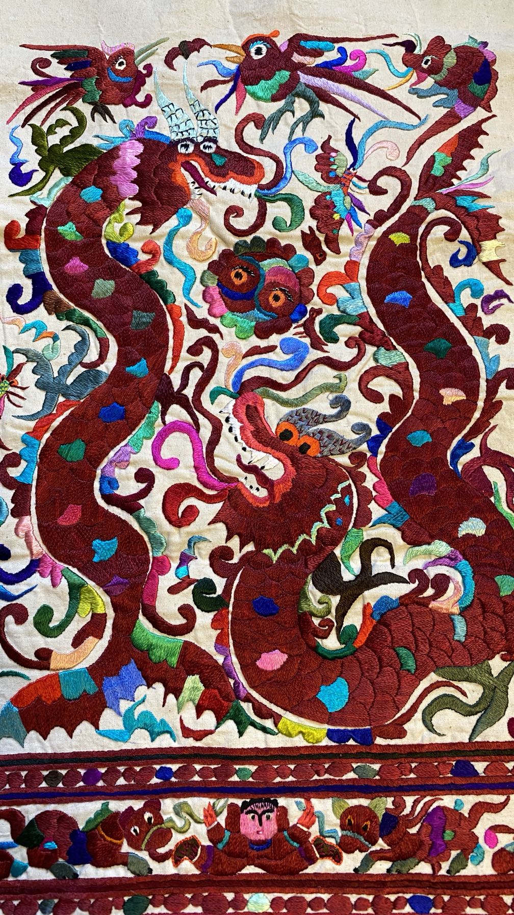 刺绣龙纹贵州苗绣老绣片手工小动动物绣花老绣刺绣