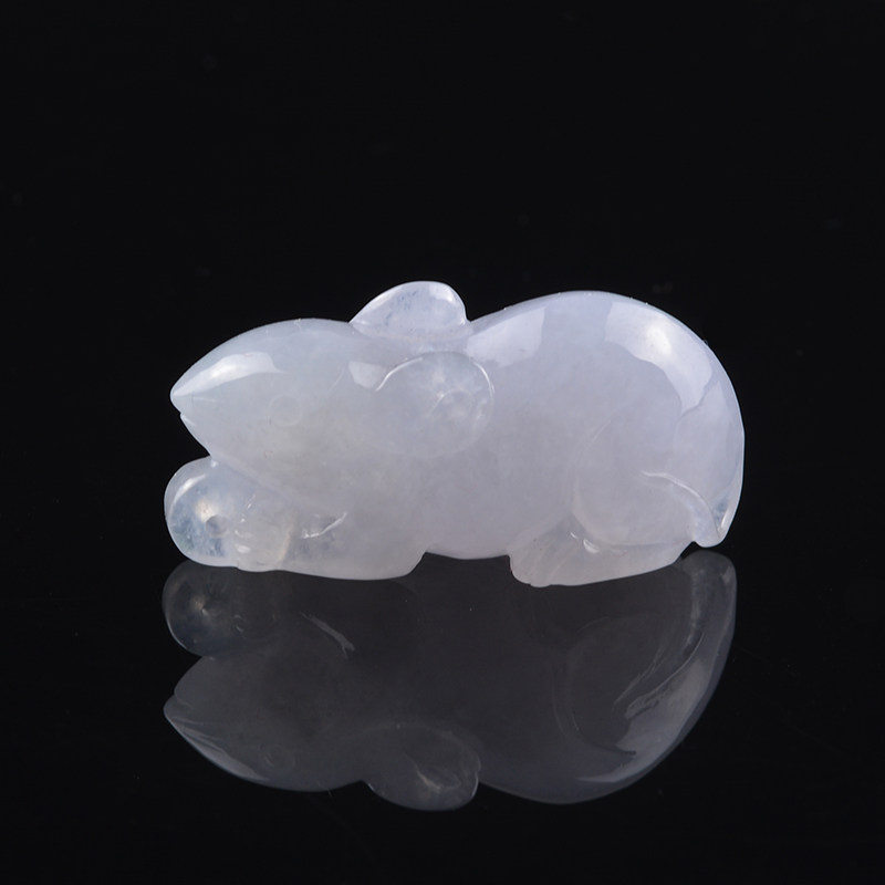 十二生肖玉鼠吊坠缅甸天然货冰种翡翠立体老鼠玉坠颈饰