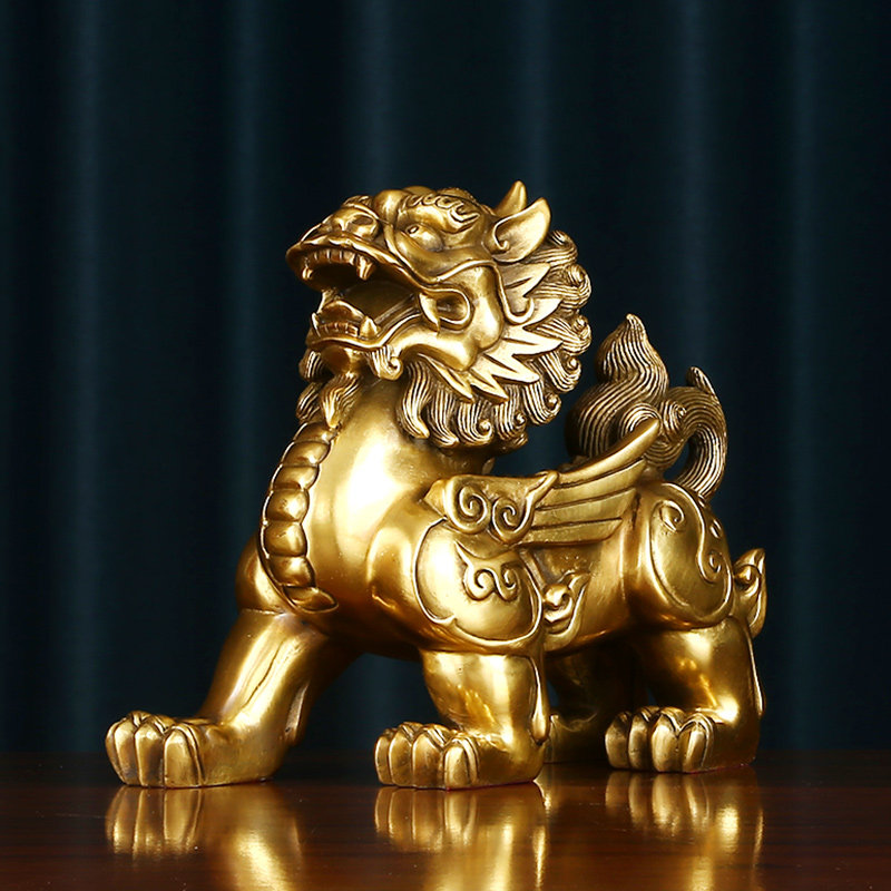 纯铜麒麟摆件一对铜工艺品中式家居办公室桌面公司开业乔迁礼品