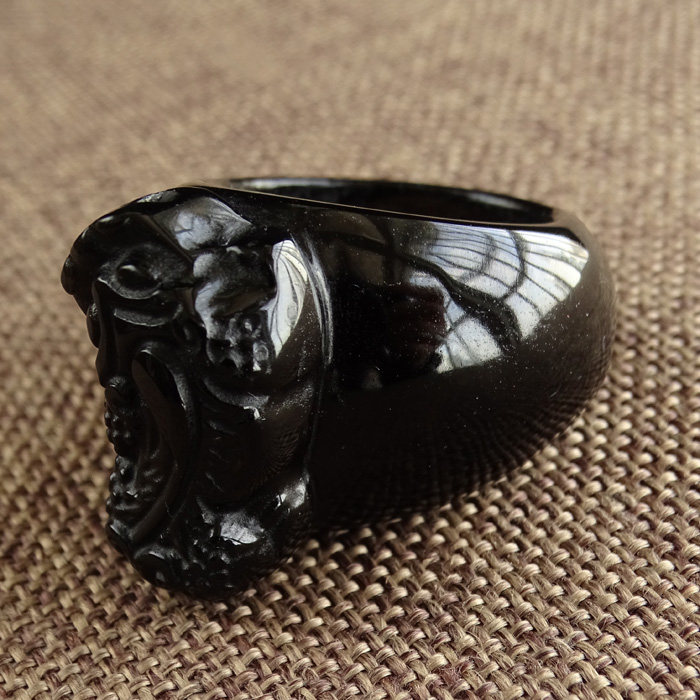 水玉冰魄天然曜石戒指雕刻貔貅指环板指大拇指大号戒指