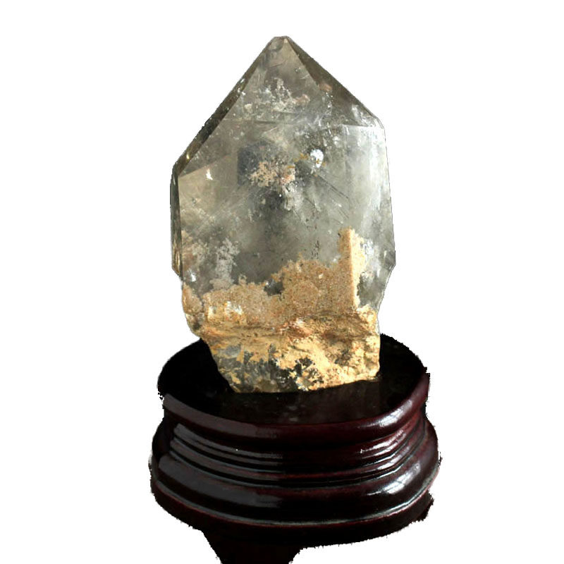 金发水玉冰魄天然晶柱摆件茶体水晶把玩手把冥想摆件