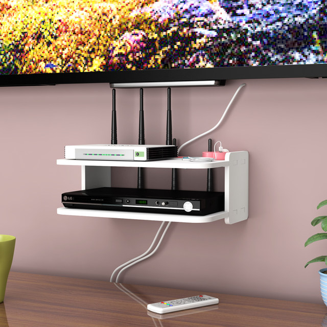 Living room TV set-top box rack wall shelf router storage box wall hanging bedroom decorative partition free punching Living room TV set-top box rack wall shelf router storage box wall hanging bedroom decorative partition free punching