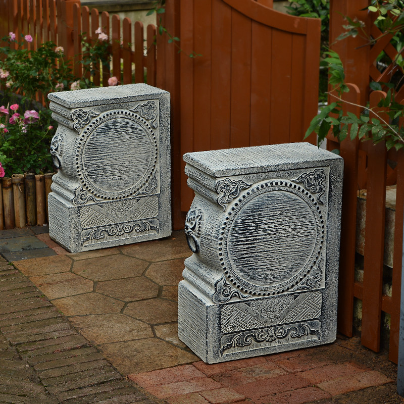 方形仿石石雕老石墩子底座中式庭院院门墩抱石雕