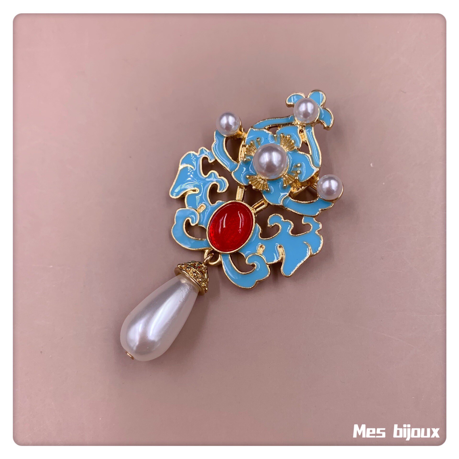 bijoux复古中国国风蓝色旗袍汉服扇子仙鹤琵琶胸针