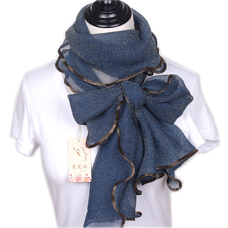 春秋新款亮丝包边围巾女长款民族风百搭纱巾多功能围巾
