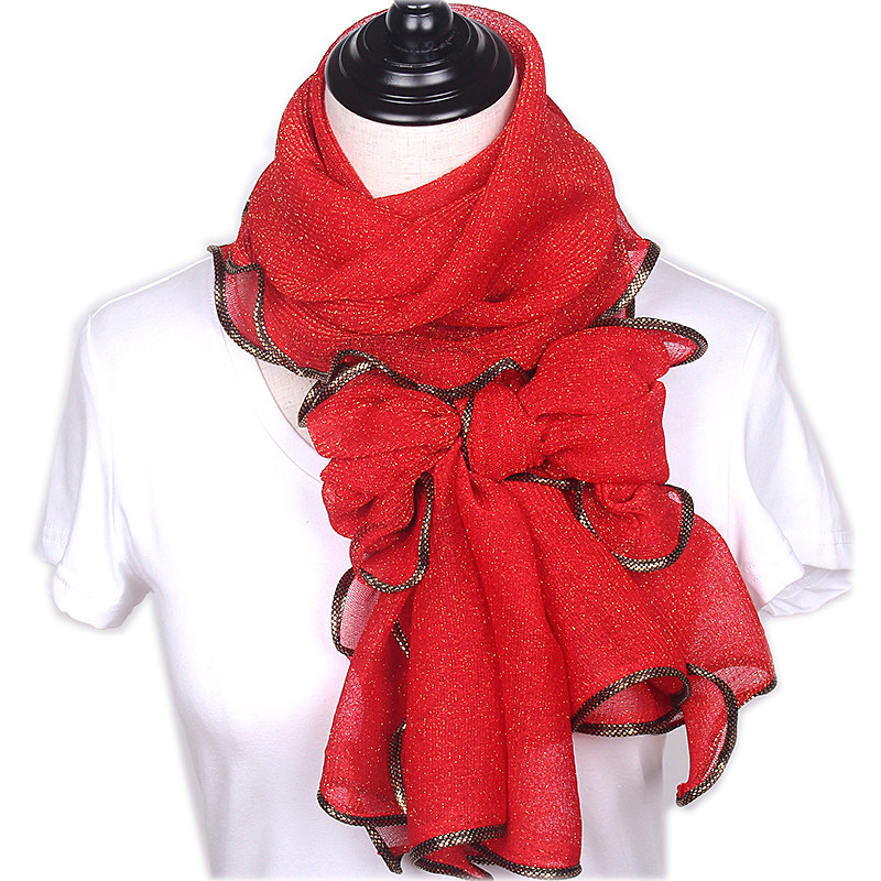 春秋新款亮丝包边围巾女长款民族风百搭纱巾多功能围巾