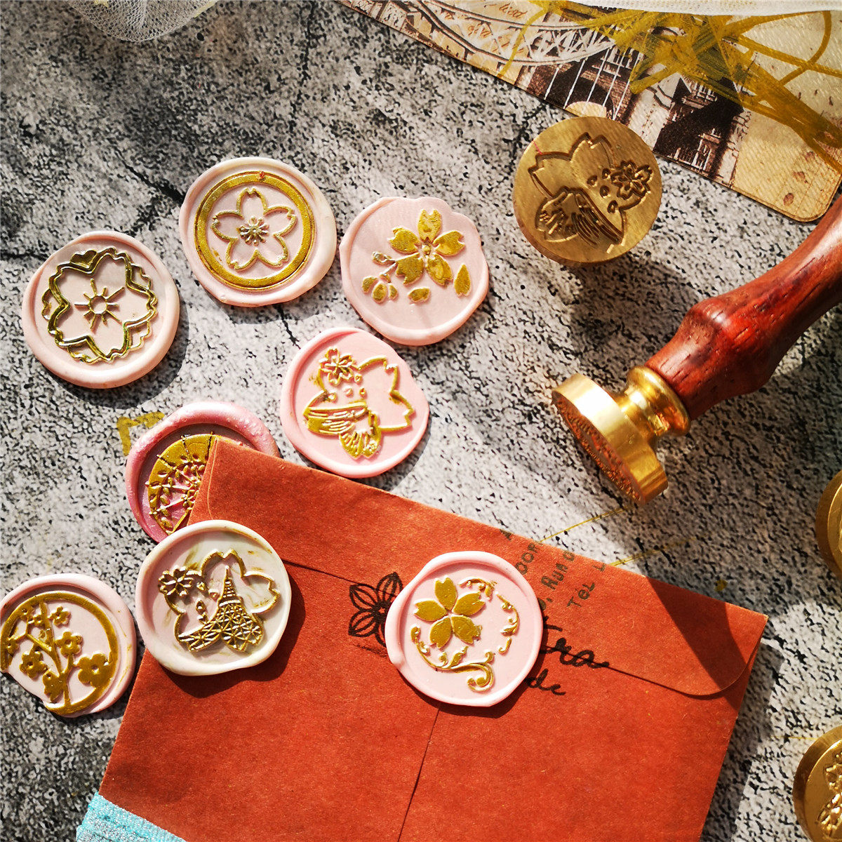 印章复古火漆少女信封封口简约螺旋樱花铁塔成品印章
