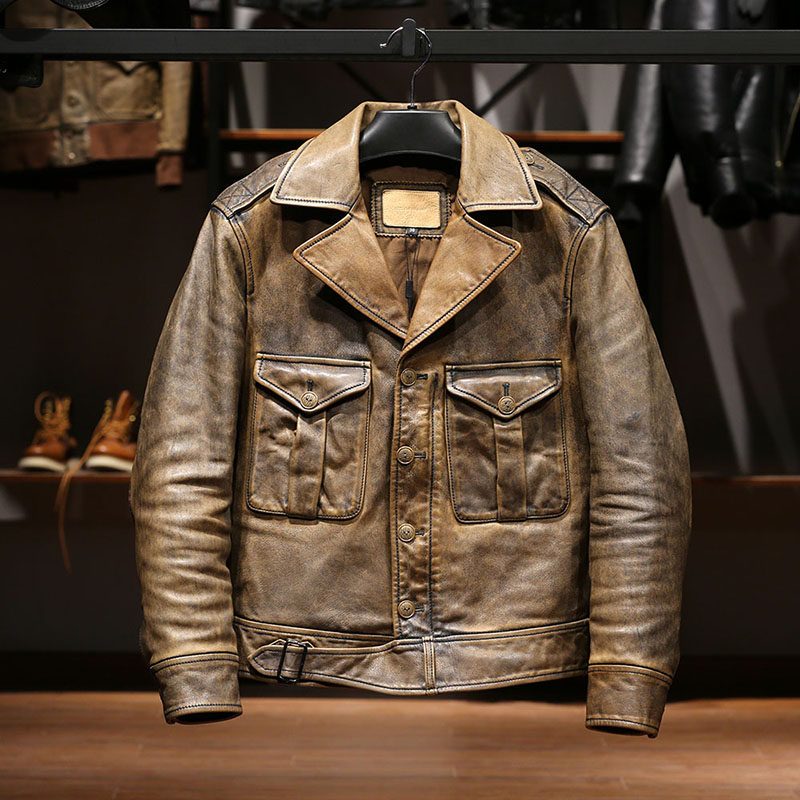 英军p37夹克水洗做旧复古马皮皮衣翻领短款皮衣