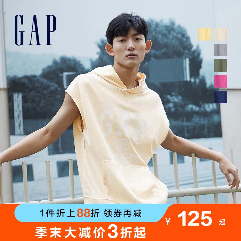 【水洗棉】Gap男女装纯棉LOGO无袖连帽卫衣858397夏季背心情侣装
