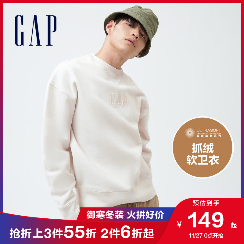 Gap男女装LOGO宽松抓绒卫衣735867 2021秋冬新款情侣装运动上衣潮