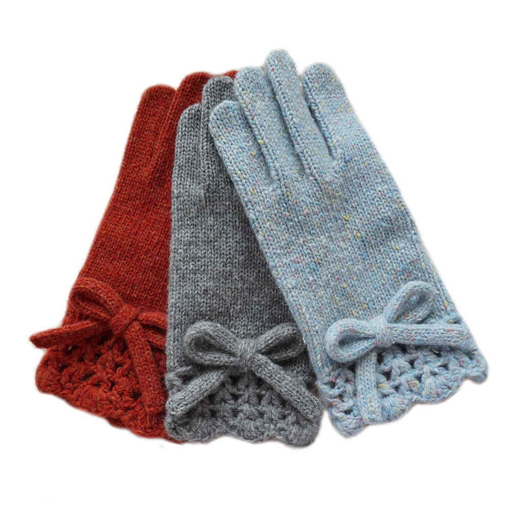 手套女士秋冬季新品毛线针织钩花花边甜美美日手套