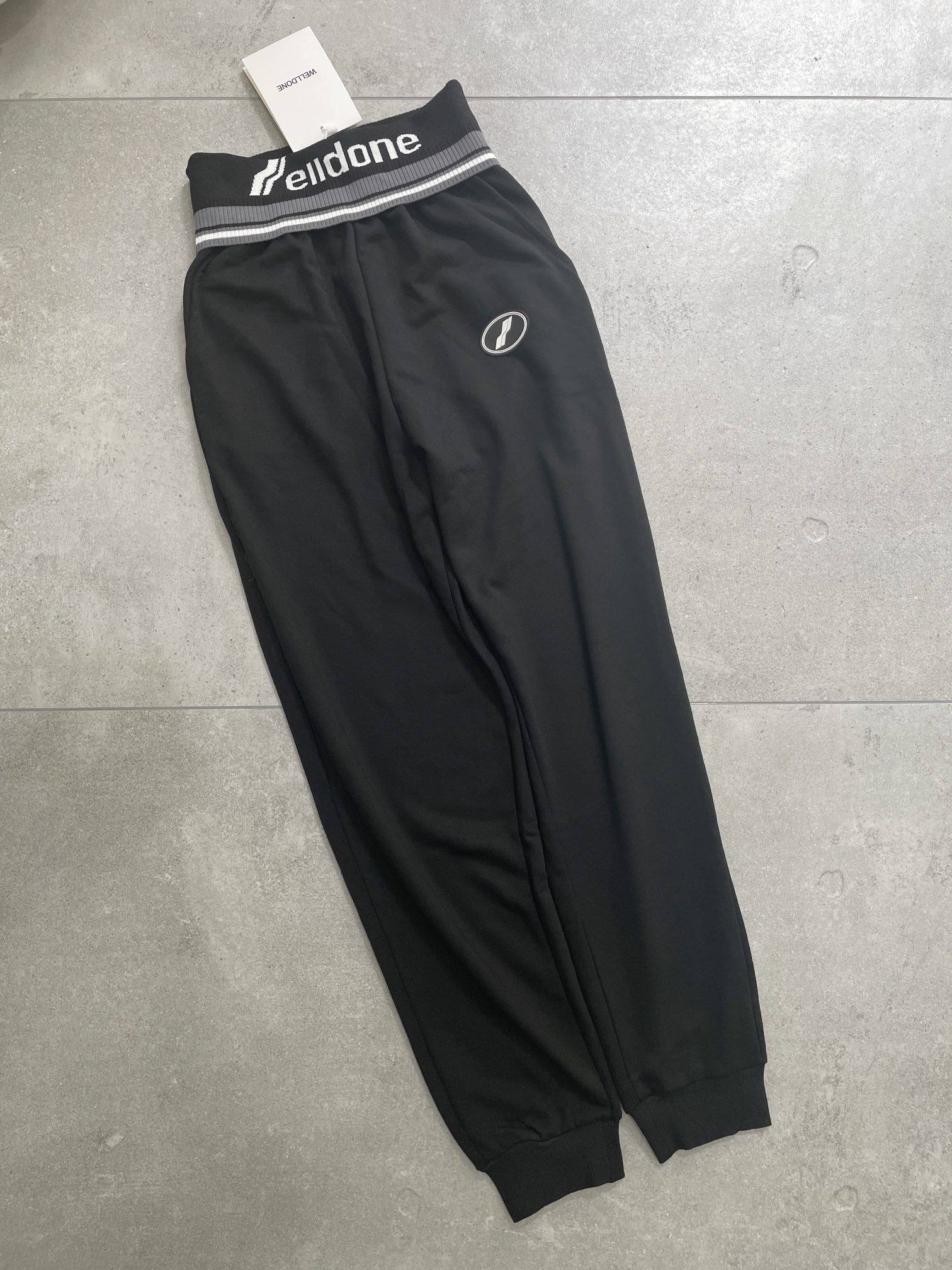 welldone经典高腰定织罗纹针织束脚休闲长裤字母休闲裤