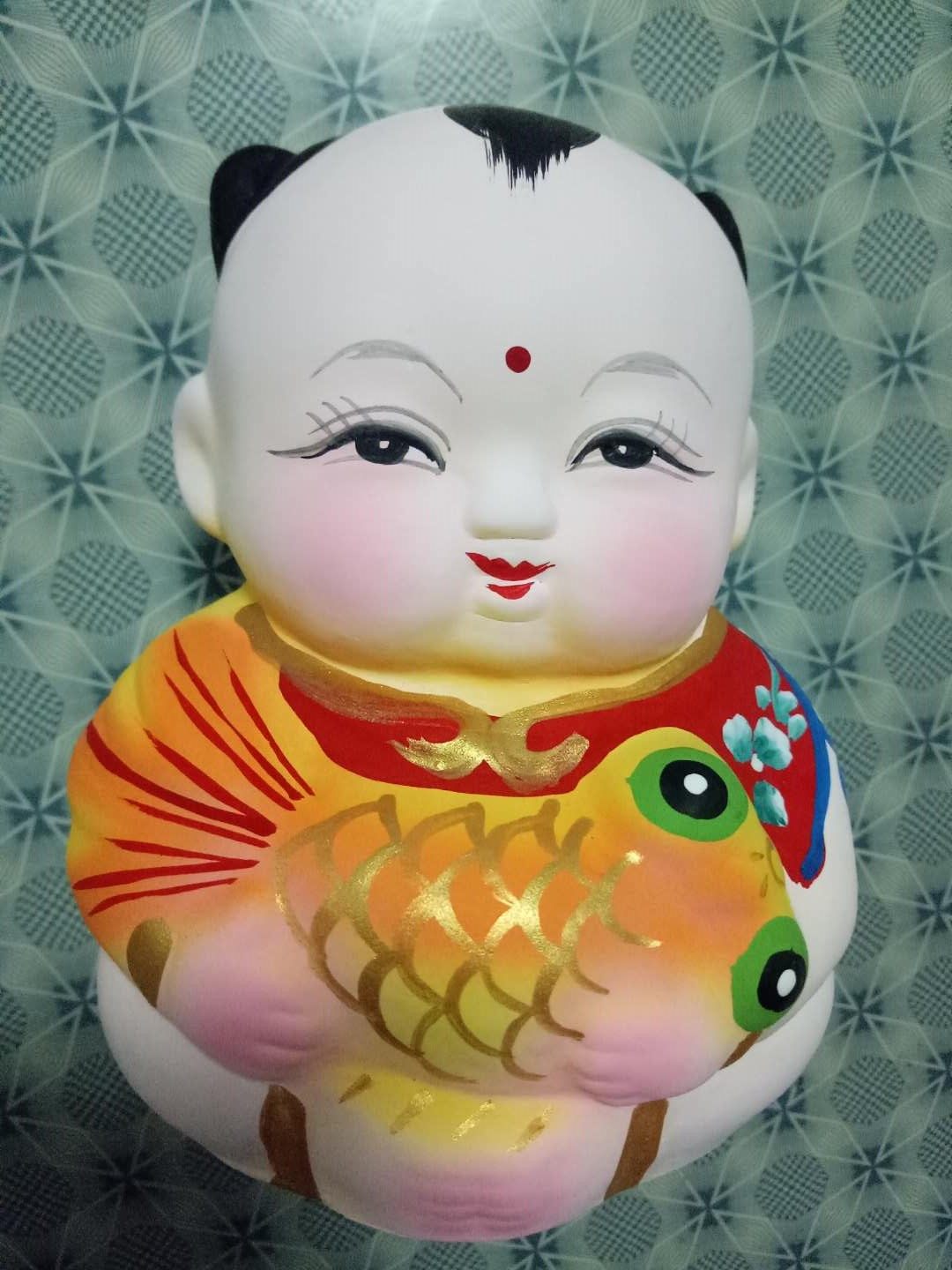 泥人泥娃娃无锡惠山民间工艺非物质文化抱鱼娃娃泥人