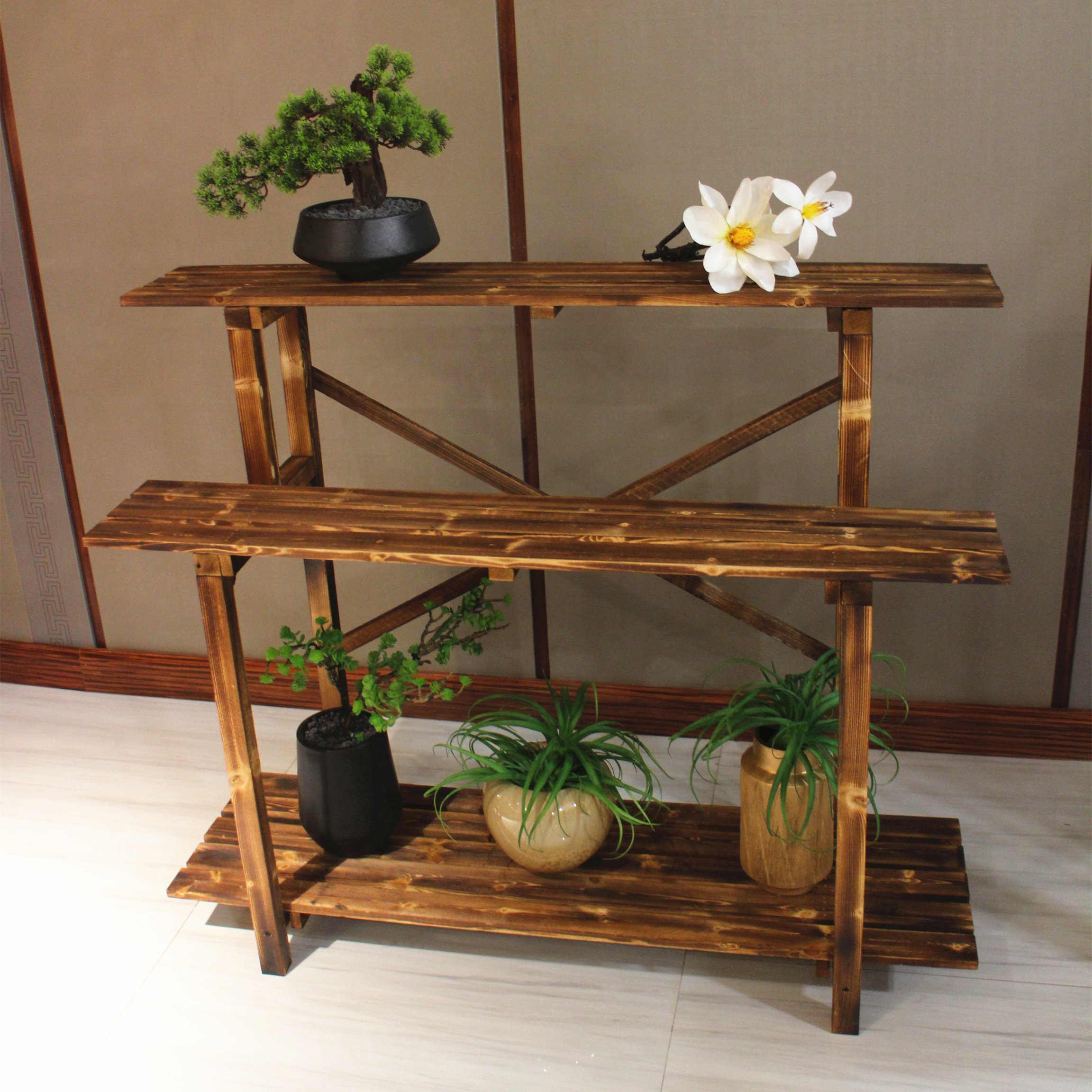 花架包邮碳化实木阳台防腐花架子多层阶梯户外花架