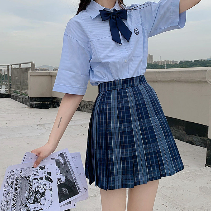 湫奈原创正品jk格裙深蓝校供学生制服毕业季半身裙