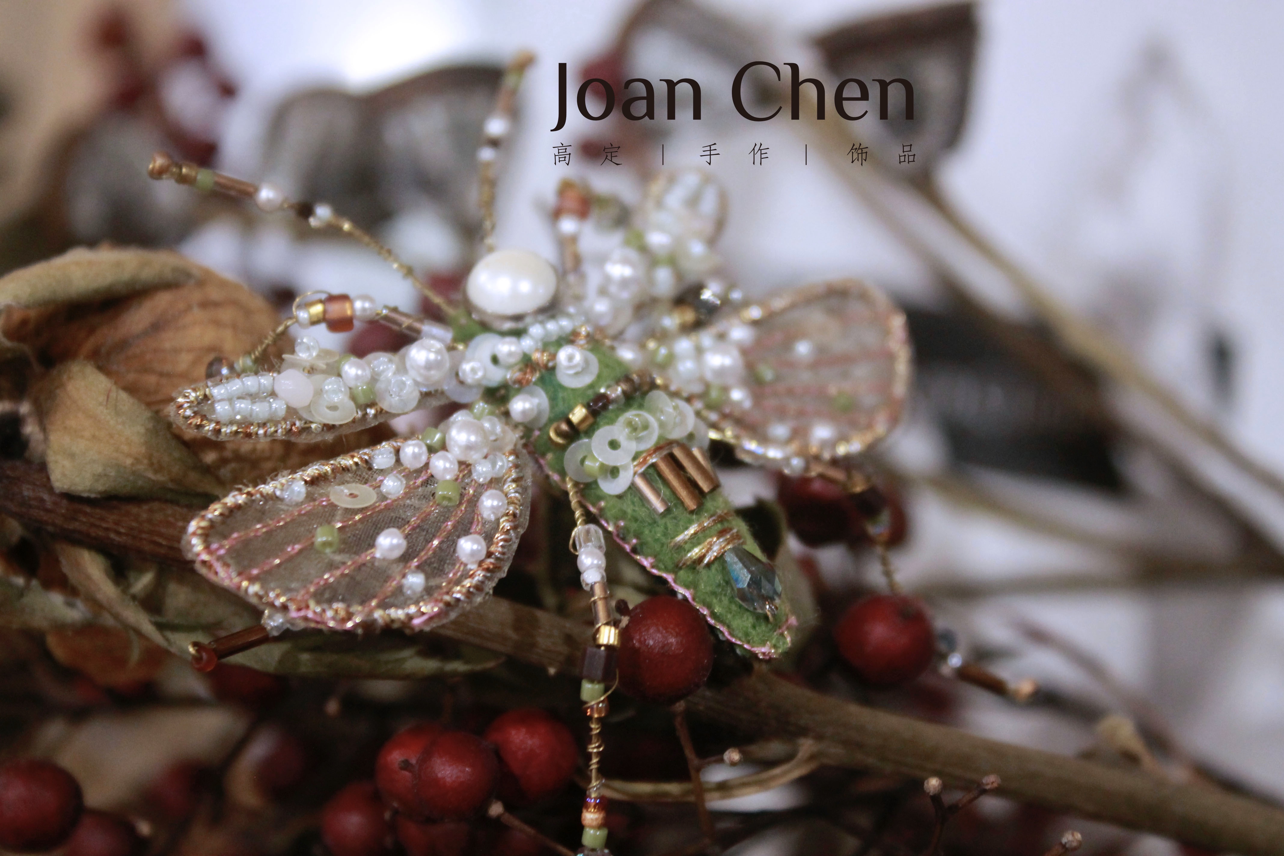 joanchen原创设计高定珠绣法法式刺绣昆虫diy精致胸针