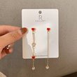 S925 sterling silver asymmetric red love long runus earrings Korean ins inS feminine earrings student gift S925 sterling silver asymmetric red love long runus earrings Korean ins inS feminine earrings student gift