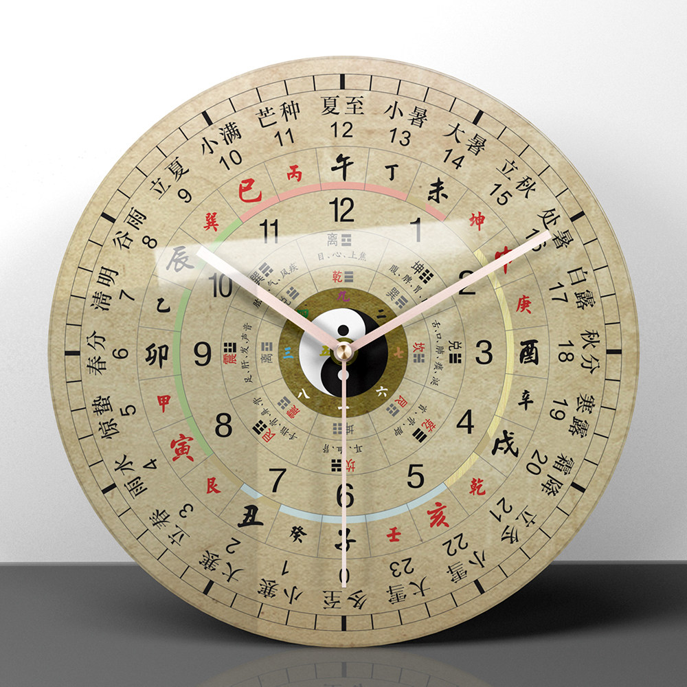 时钟钟表时辰钟时辰玻璃八卦养生国风中国地支挂钟