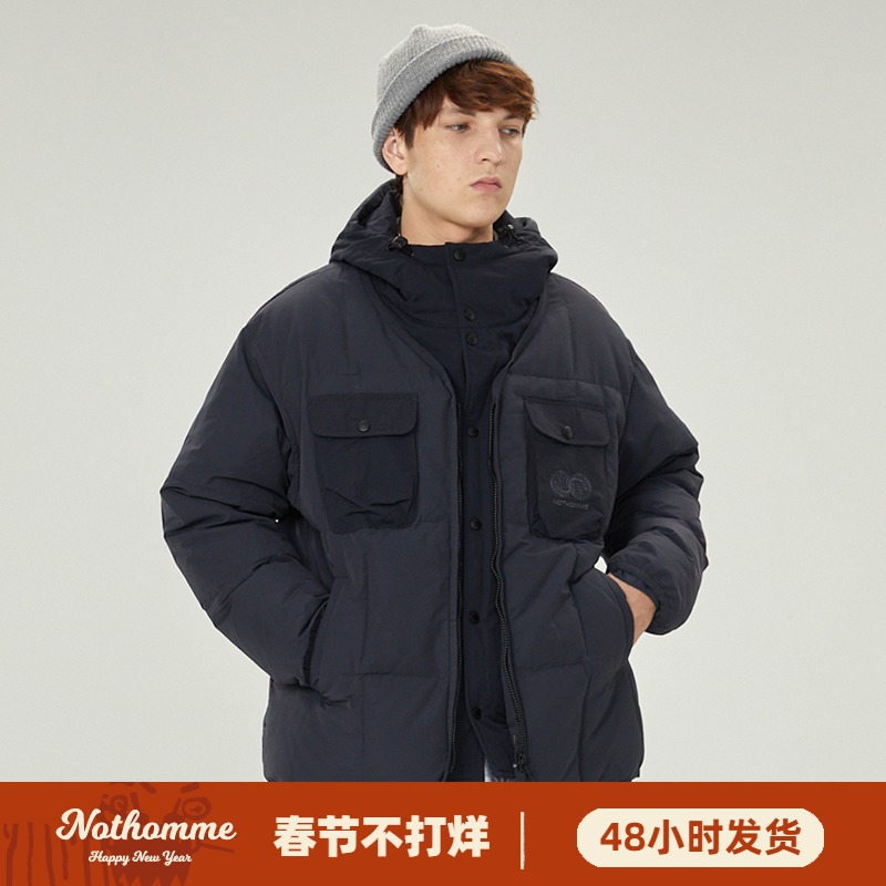 NOTHOMME 90%白鸭绒日系潮牌秋冬可拆两穿保暖厚外套连帽羽绒服男