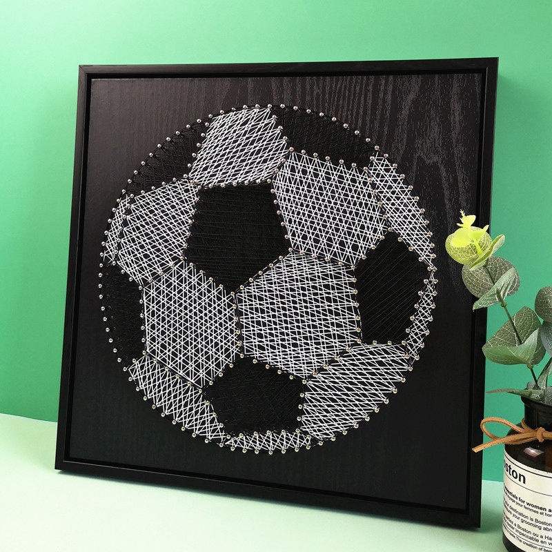 足球纱线diy手工手工制制作材料钉子绕线画家居装饰diy