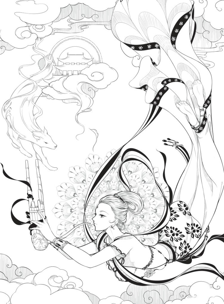 如何绘制 画册临摹手绘教材 线稿画稿 国风涂色 插画入门教程书籍