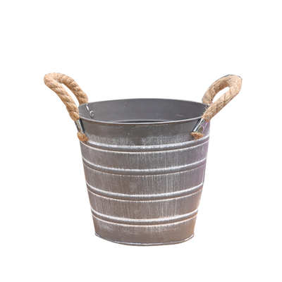 铁艺灰色条纹双耳麻绳皮桶阳台花园复古做旧创意绿植装饰花盆
