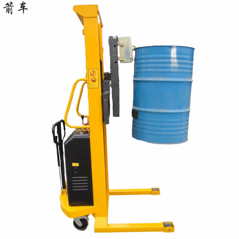 电动油桶堆高车叼扣铁桶夹具鹰嘴夹桶升降搬运液压装卸车