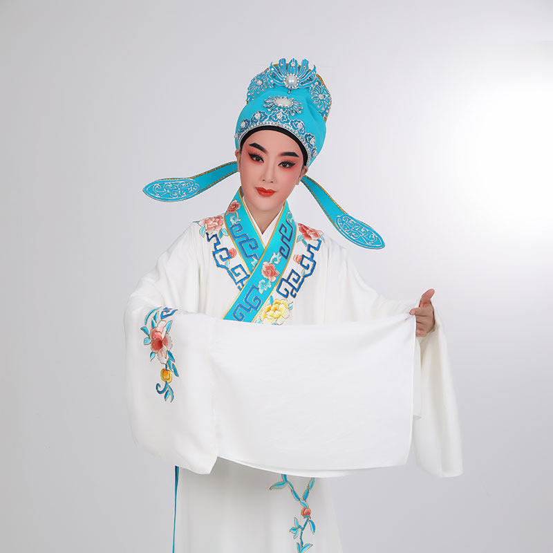 戏曲小生服装真丝渐变染色斜领小生服汉服古装改良舞台演出服