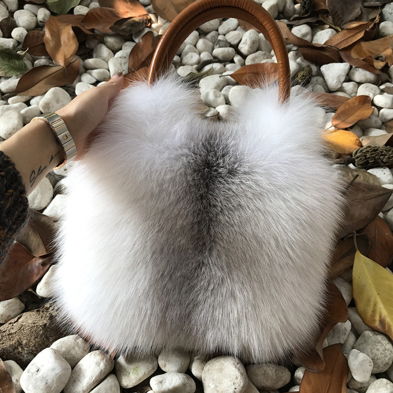 紫色狐拎十字手提包搭配秘密毛搭配狐狸整皮进口通用款女包