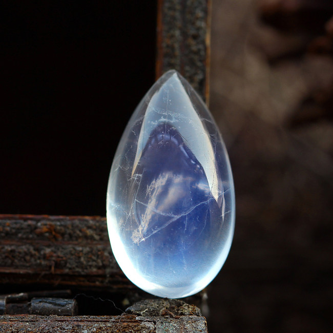 碧雅 冰种月光石吊坠一物一图蓝光裸石女款水滴状挂件饰品送链子