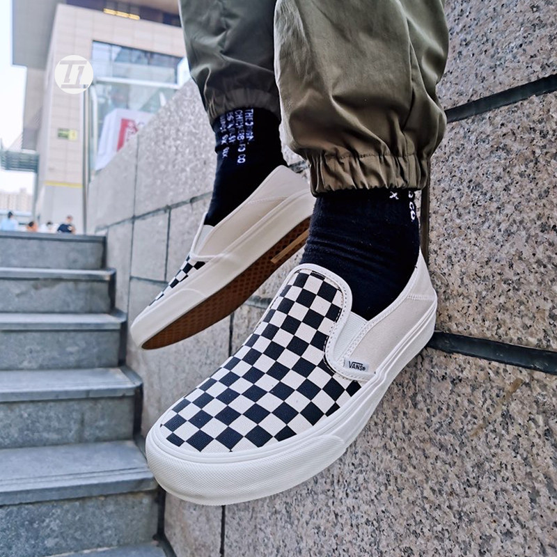 范斯vansslip-on环保男女女鞋黑白黑白棋棋盘格一脚板鞋