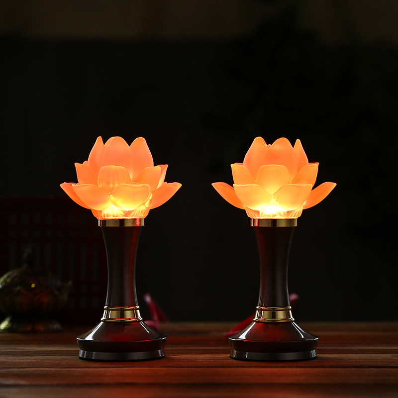 莲花灯七彩琉璃莲花灯佛供灯荷花灯供佛灯佛前灯led长明灯供灯 - 微笑