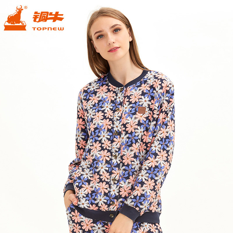 铜牛女衫棒球球衫印花睡衣家居服上衣三层保暖睡衣上装