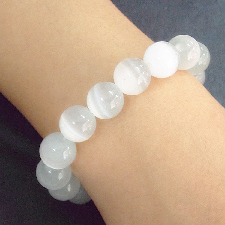 月光石手链然白猫眼石12mm白月光温润如玉水晶手串手饰