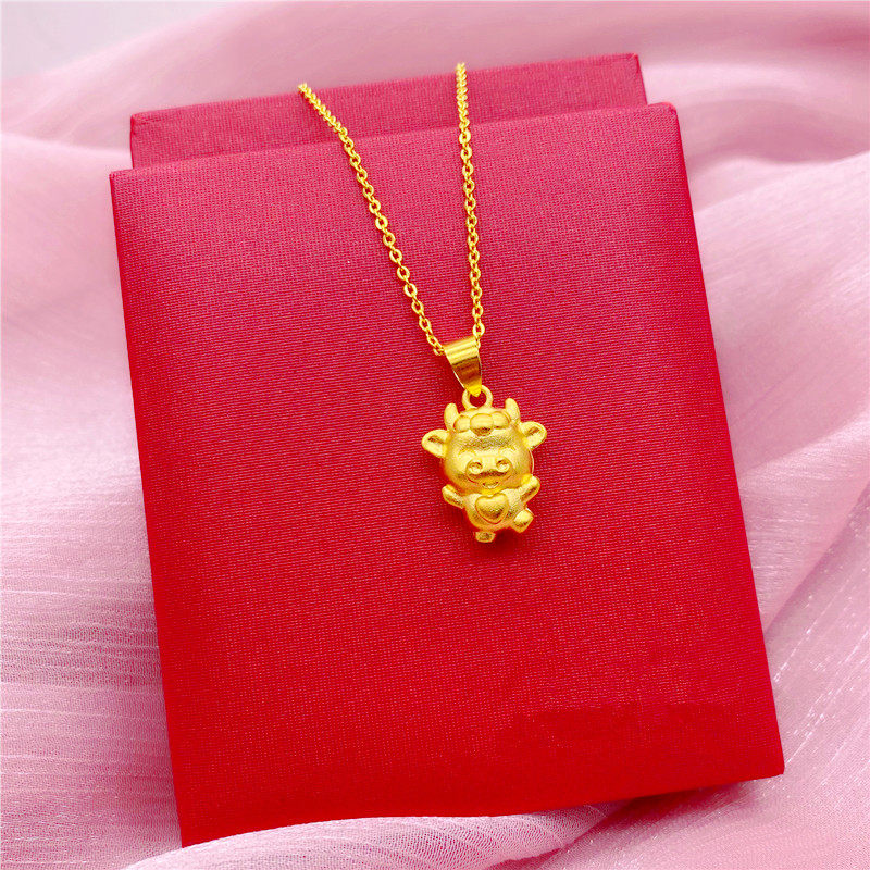 新款黄金3d小金金牛吊坠实心越南沙金项链项链