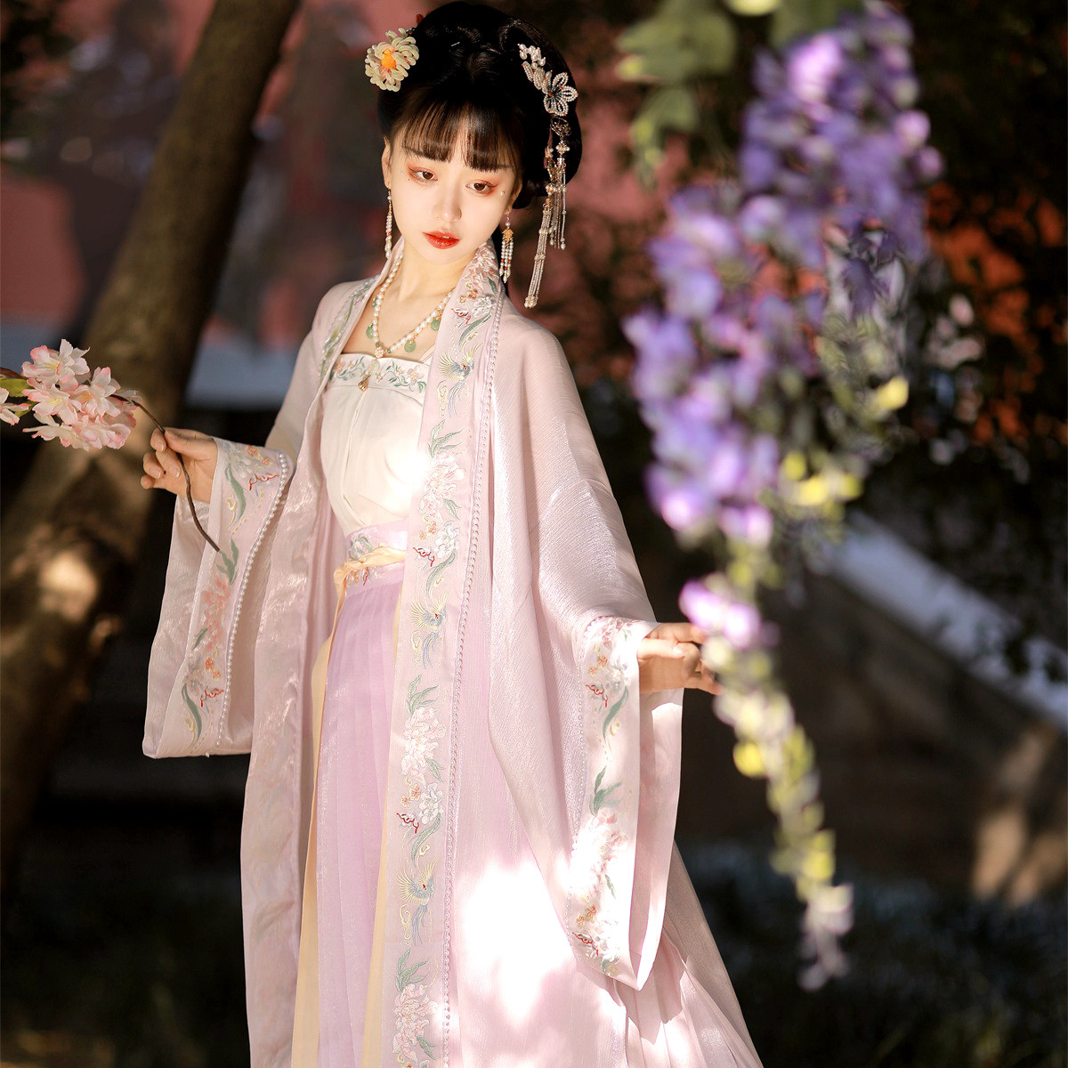 原创晴川一树宋制汉服女宋抹对襟长褙子渐变色齐腰褶裙三件套春夏