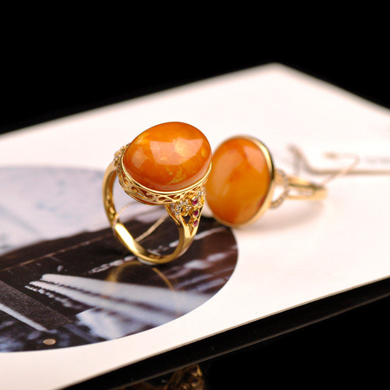 露西奇老蜡戒指男女女款琥珀蜜蜡指环时尚饰品礼物戒指