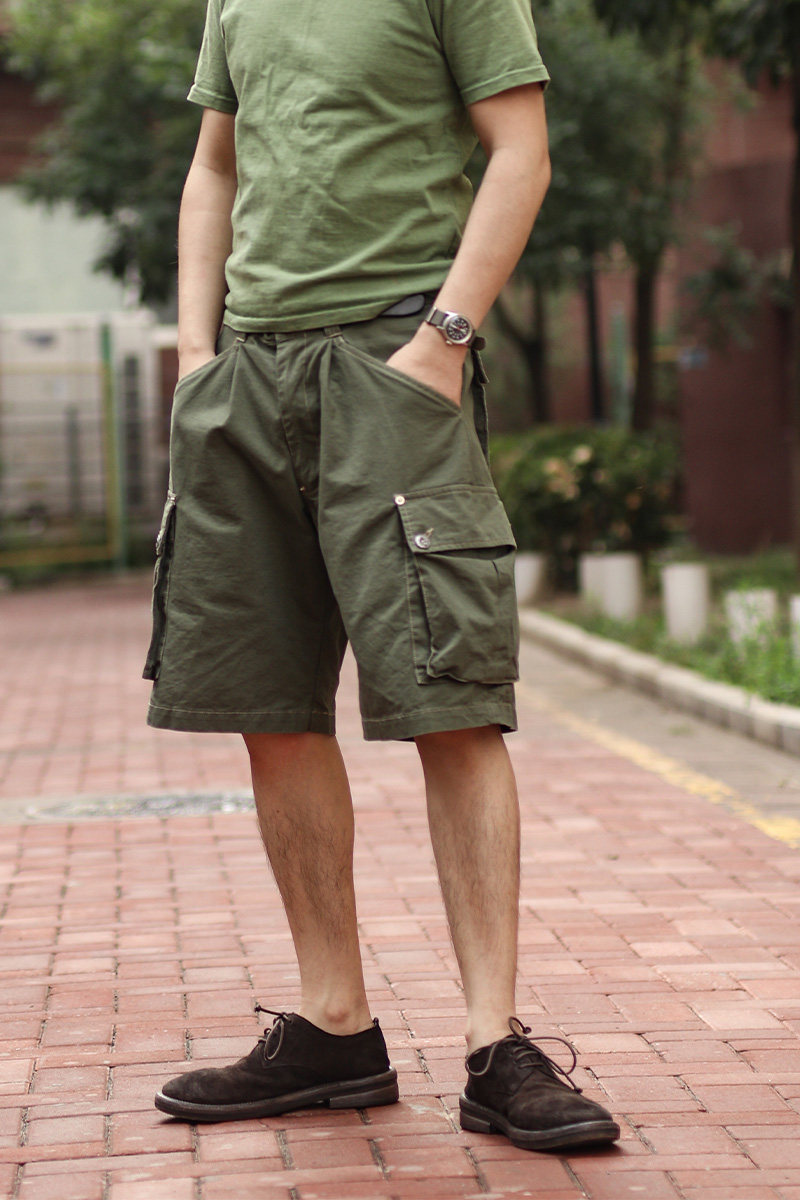 jackgu二战美军p44短裤军绿纯棉斜纹高腰休闲裤