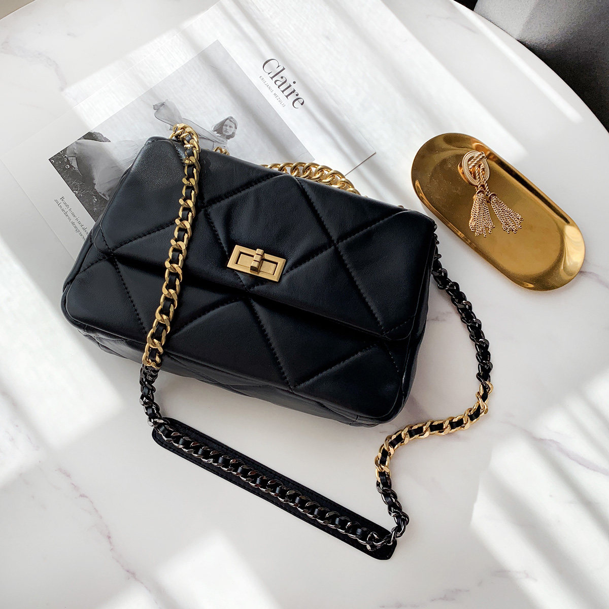 小香风口盖软皮真皮包真皮19包19bag羊皮菱格小香通用款女包