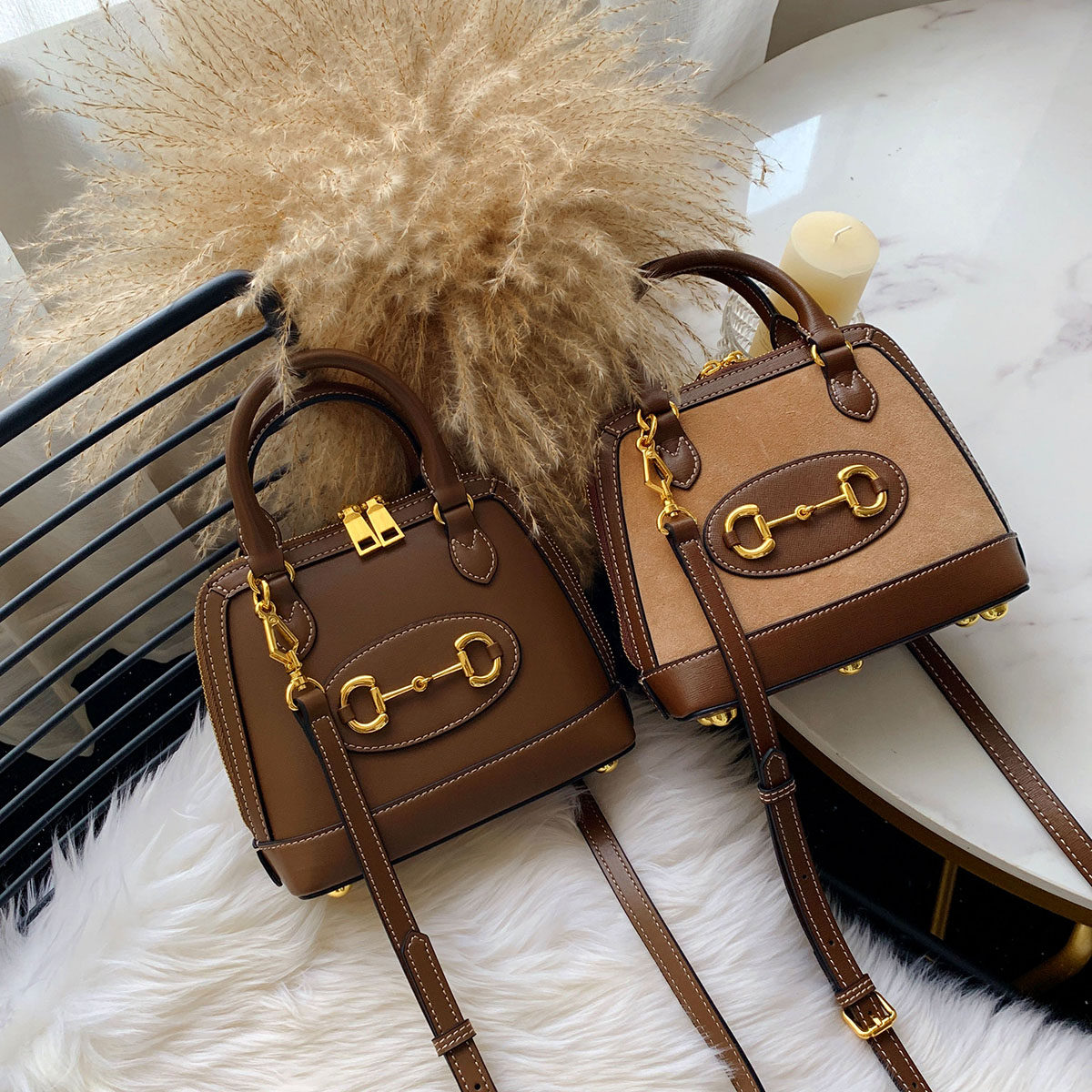 1955马鞍包女马衔扣高级包包斜跨洋气手提单肩女士包袋