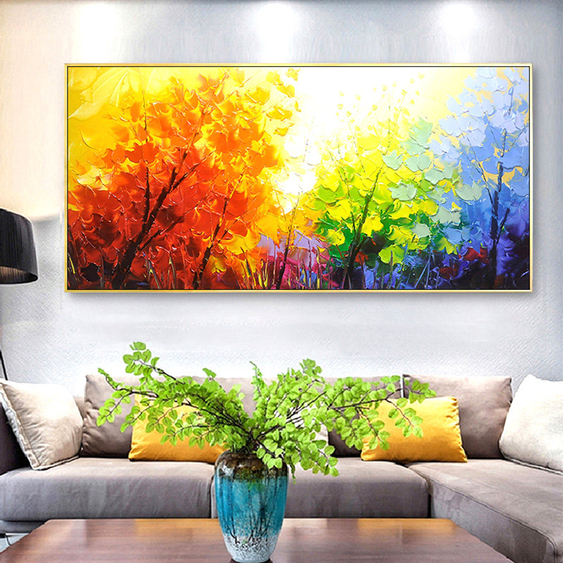 现代客厅手绘装饰画沙发背景壁画手工刀画餐厅油画
